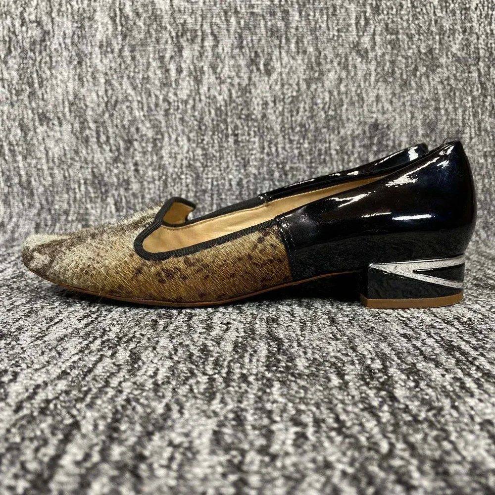 Diane von Furstenberg Kasia Loafer Pumps Womens 6W Brown Python Calf Hair Patent